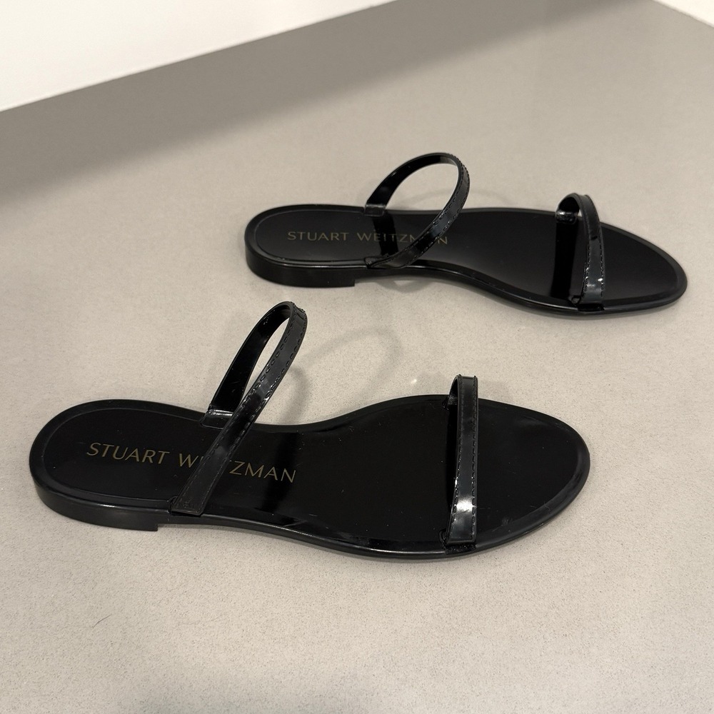 Stuart Weitzman Sawyer Jelly Slides Womens 6 Black Chic Minimal Clean Girl